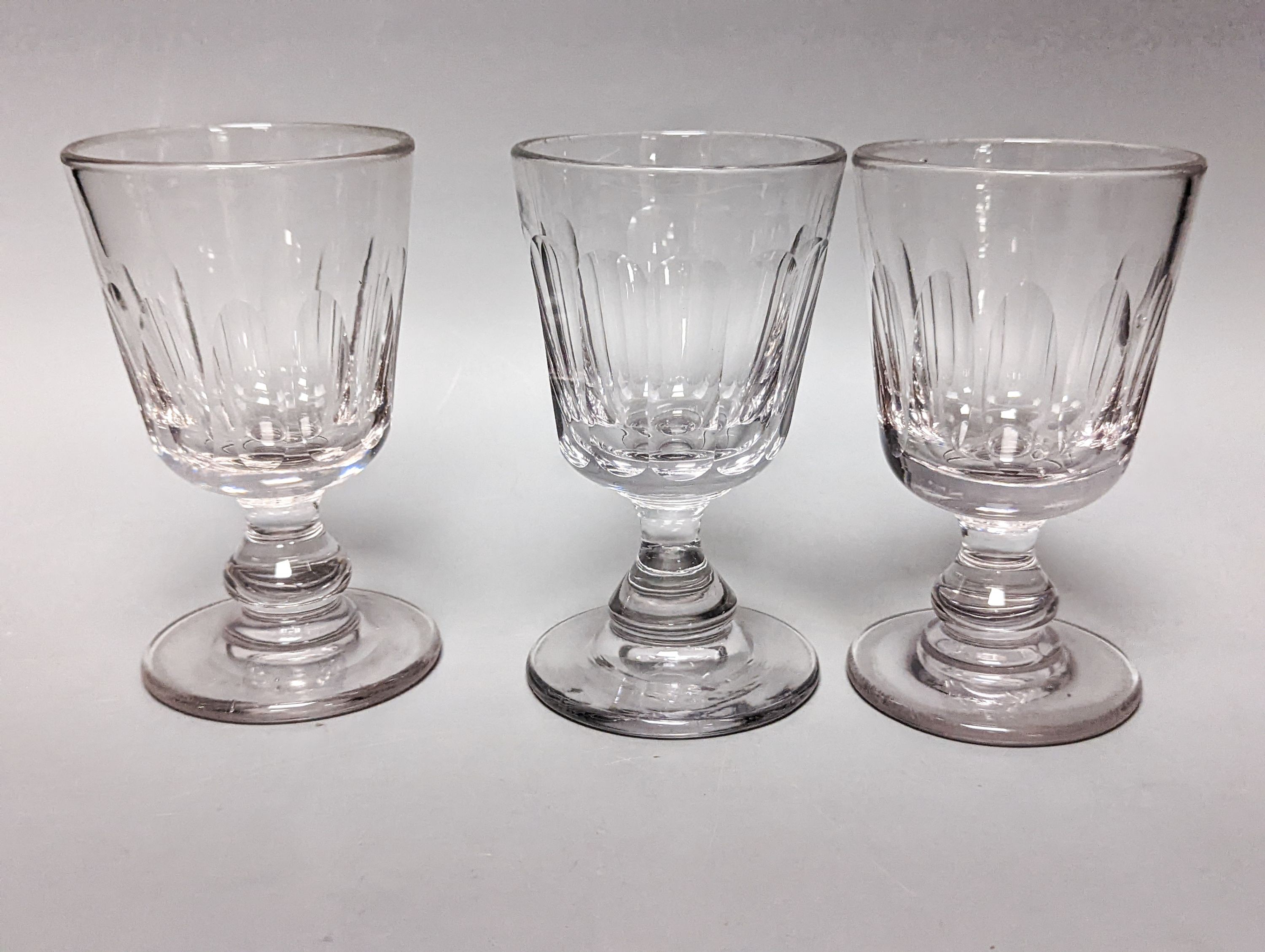 Three part sets of Victorian glass rummers. Tallest - 15cm (11)